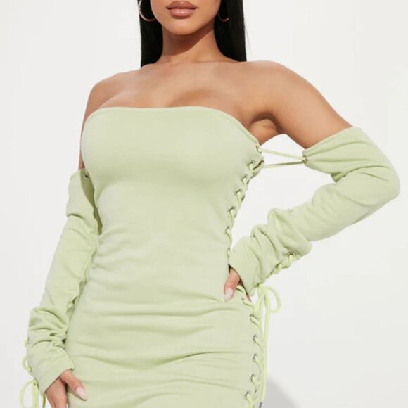 Tatiana Lace Up Mini Dress Set - Lime - 1XL - Picture 6 of 8